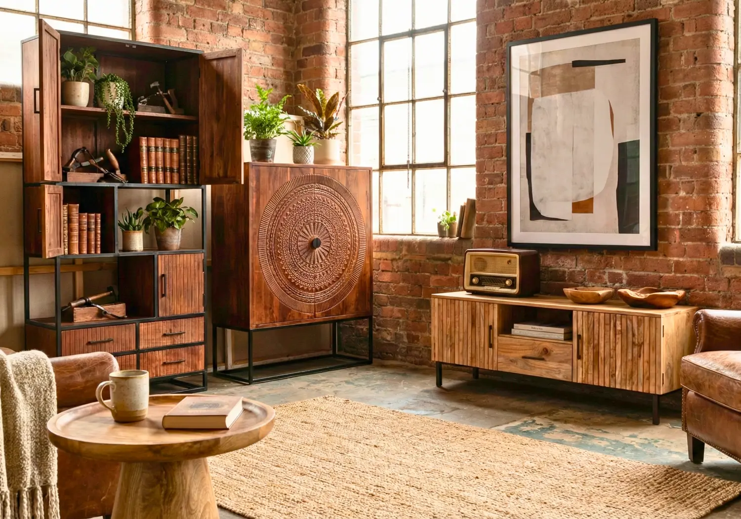 woontrend 2026 ambacht en authenticiteit in industriële houten meubels